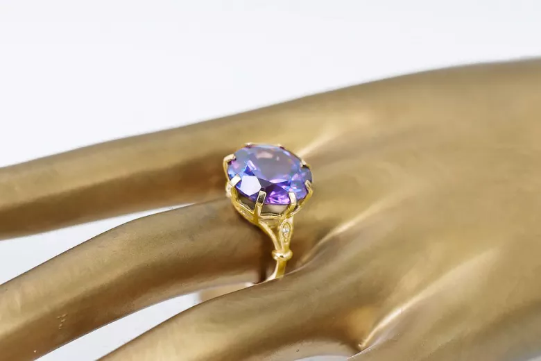 Vintage Handwerk Ring Alexandrit 14 Karat Gelbgold vrc073y